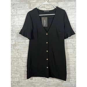 Pretty Little Things Black Oversized Button Front Shirt Dress Size 10